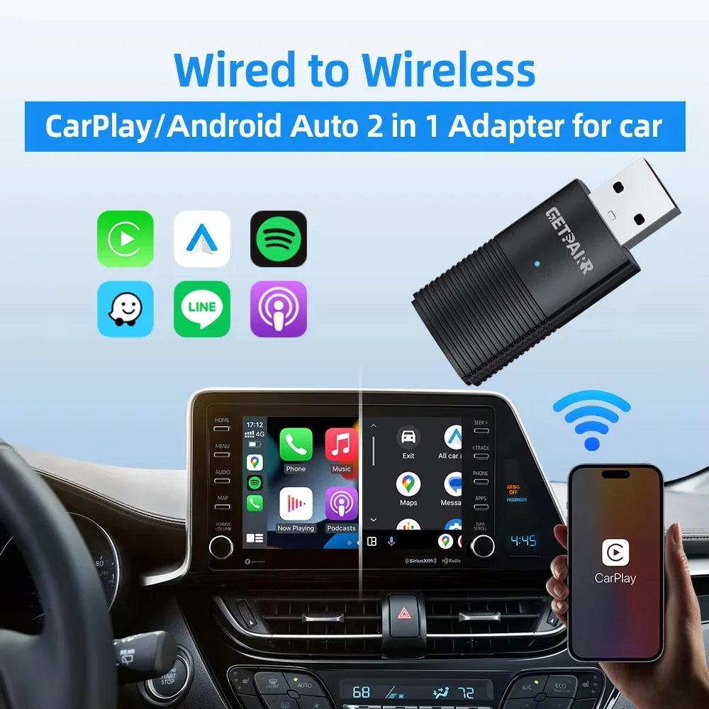 Wireless Carplay Dongle Android Auto Mini Adapter Plug and Play Wifi Fast Connect Universal for Cars with Wired Carplay