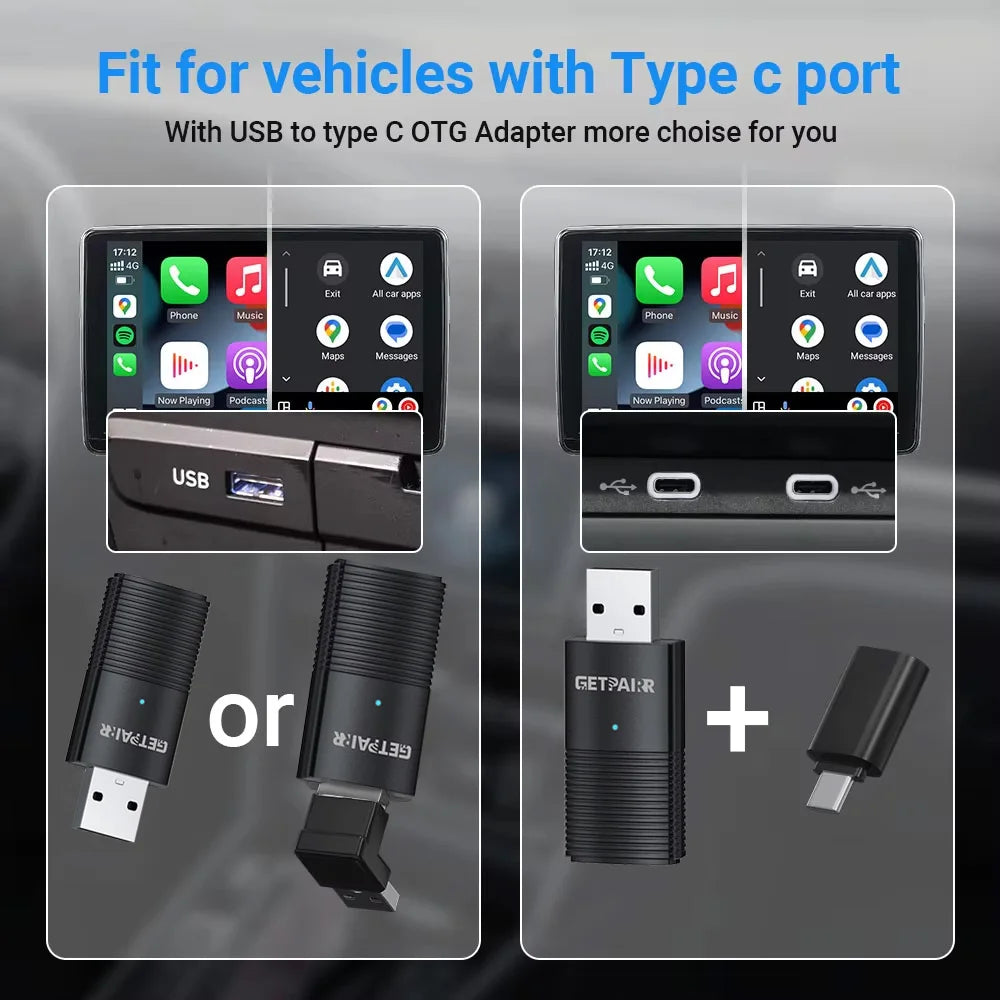 Wireless Carplay Dongle Android Auto Mini Adapter Plug and Play Wifi Fast Connect Universal for Cars with Wired Carplay