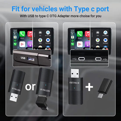 Wireless Carplay Dongle Android Auto Mini Adapter Plug and Play Wifi Fast Connect Universal for Cars with Wired Carplay