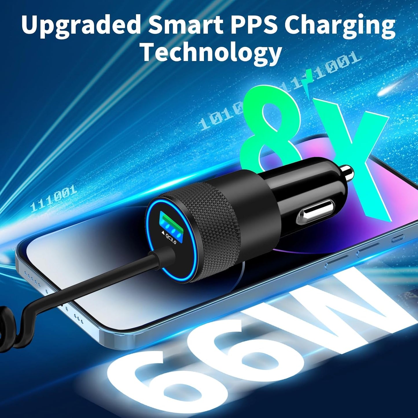 [Apple Mfi Certified] Iphone Car Charger Fast Charging,  4.8A Dual USB Power Cigarette Lighter Car Charger Adapter with 6FT Lightning Coiled Cable for Iphone 14 13 12 11 Pro/Xs/Xr/Se/X/Ipad