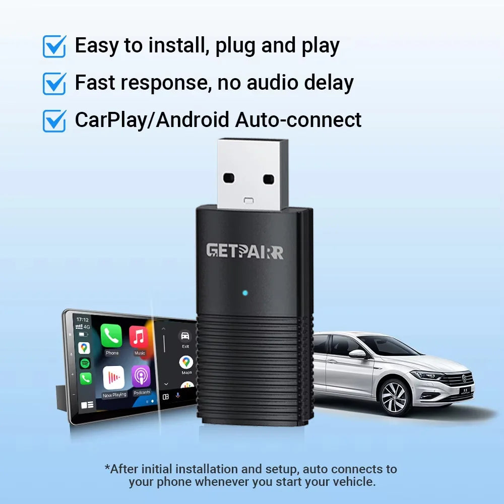 Wireless Carplay Dongle Android Auto Mini Adapter Plug and Play Wifi Fast Connect Universal for Cars with Wired Carplay
