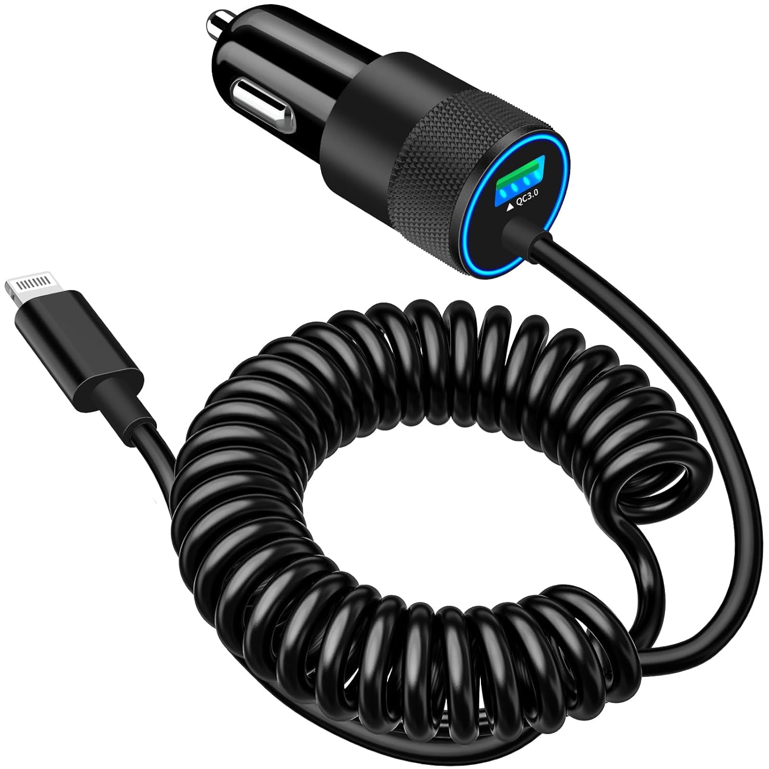 [Apple Mfi Certified] Iphone Car Charger Fast Charging,  4.8A Dual USB Power Cigarette Lighter Car Charger Adapter with 6FT Lightning Coiled Cable for Iphone 14 13 12 11 Pro/Xs/Xr/Se/X/Ipad