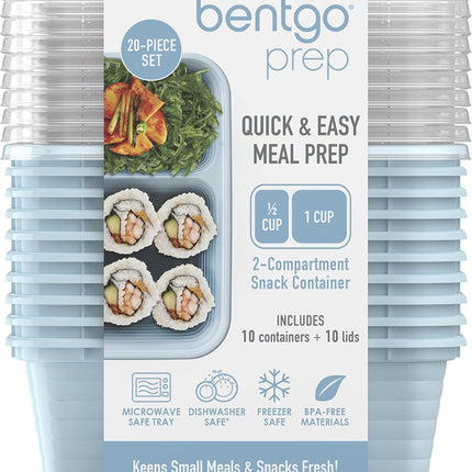 Prep - 2-Compartment Snack Containers with Lids - Reusable, Microwaveable, Durable PFAS & Bpa-Free, Freezer and Dishwasher-Safe Meal Prep Food Storage - 10 Trays & 10 Lids (Sky)