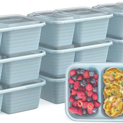 Prep - 2-Compartment Snack Containers with Lids - Reusable, Microwaveable, Durable PFAS & Bpa-Free, Freezer and Dishwasher-Safe Meal Prep Food Storage - 10 Trays & 10 Lids (Sky)