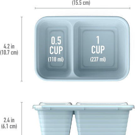 Prep - 2-Compartment Snack Containers with Lids - Reusable, Microwaveable, Durable PFAS & Bpa-Free, Freezer and Dishwasher-Safe Meal Prep Food Storage - 10 Trays & 10 Lids (Sky)