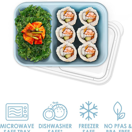 Prep - 2-Compartment Snack Containers with Lids - Reusable, Microwaveable, Durable PFAS & Bpa-Free, Freezer and Dishwasher-Safe Meal Prep Food Storage - 10 Trays & 10 Lids (Sky)