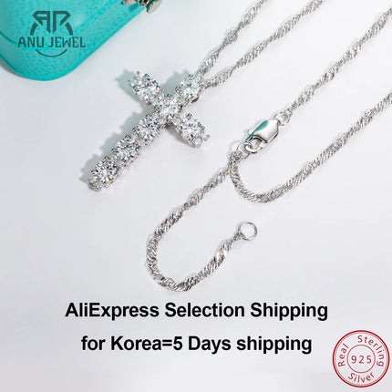 Anujewel 4MM 2.1 Carat D Color Moissanite Diamond Cross Pendant Necklace in 925 Sterling Silver with 18K Gold Plating