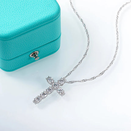 Anujewel 4MM 2.1 Carat D Color Moissanite Diamond Cross Pendant Necklace in 925 Sterling Silver with 18K Gold Plating