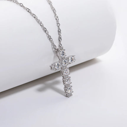 Anujewel 4MM 2.1 Carat D Color Moissanite Diamond Cross Pendant Necklace in 925 Sterling Silver with 18K Gold Plating