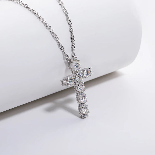 Anujewel 4MM 2.1 Carat D Color Moissanite Diamond Cross Pendant Necklace in 925 Sterling Silver with 18K Gold Plating