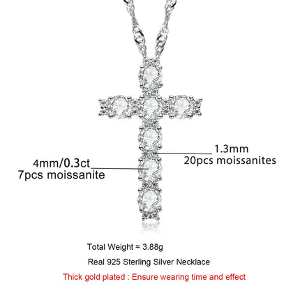 Anujewel 4MM 2.1 Carat D Color Moissanite Diamond Cross Pendant Necklace in 925 Sterling Silver with 18K Gold Plating
