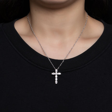 Anujewel 4MM 2.1 Carat D Color Moissanite Diamond Cross Pendant Necklace in 925 Sterling Silver with 18K Gold Plating