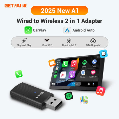 Wireless Carplay Dongle Android Auto Mini Adapter Plug and Play Wifi Fast Connect Universal for Cars with Wired Carplay